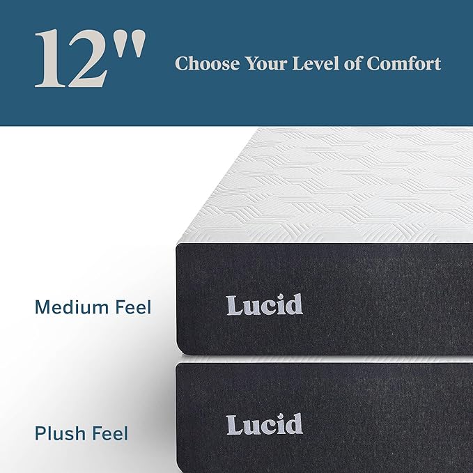 LUCID 12 Inch Memory Foam Mattress - Plush Feel - Memory Foam Infused with Bamboo Charcoal - Gel Infusions - CertiPUR-US Certified - Breathable - Queen - LeafyLoom