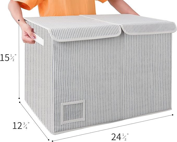 GRANNY SAYS Toy Chest with Lids, Foldable Toy Storage Organizer with Handles, Stuffed Animal Storage for Nursery Room Playroom, Living Room, Large Toy Box for Girls and Boys, White/Black - LeafyLoom