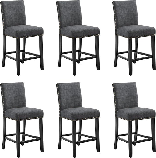 New Classic Furniture Crispin Counter Dining Chair (Set of Six), 100% Polyester Granite Gray Fabric with Espresso Legs - LeafyLoom