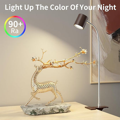 Dott Arts Desk Lamp,USB Clip On Light with 3 Color Modes,LED 10 Levels Brightness Reading Lamp, 360° Gooseneck Book Light,Eye-Care Reading Light for Home Office,Headboards Brown - LeafyLoom