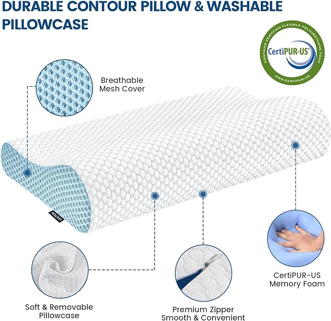 Neck Pillow Contour Memory Foam Pillows for Pain Relief Bed Pillow for Sleeping, Ergonomic Pillow for Neck and Shoulder Pain, Orthopedic Cervical Pillow for Side Back Stomach Sleeper - LeafyLoom