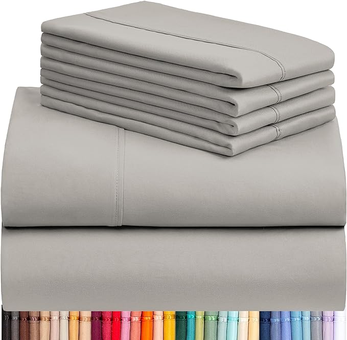 LuxClub 6 PC Queen Sheet Set, Breathable Luxury Bed Sheets, Deep Pockets 18" Eco Friendly Wrinkle Free Cooling Sheets Machine Washable Hotel Bedding Silky Soft - Light Taupe Queen - LeafyLoom