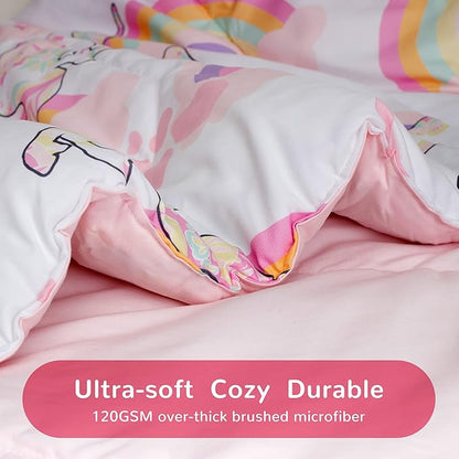 SLEEP ZONE Kids Bedding Comforter Set Full/Queen Size - Super Cute & Soft Kids Bedding 7 Pieces Set with Comforter, Sheet, Pillowcase & Sham (Pink Unicorn) - LeafyLoom