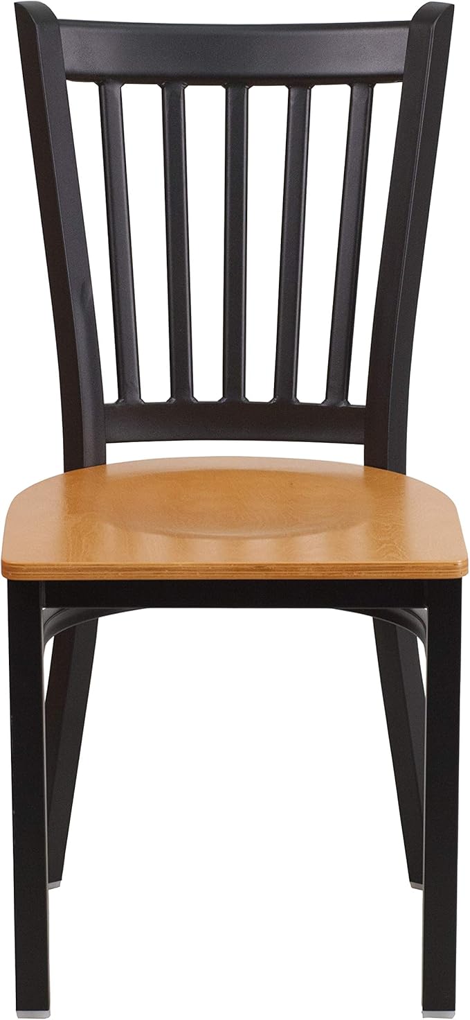 Flash Furniture HERCULES Series Black Vertical Back Metal Restaurant Chair - Natural Wood Seat - LeafyLoom