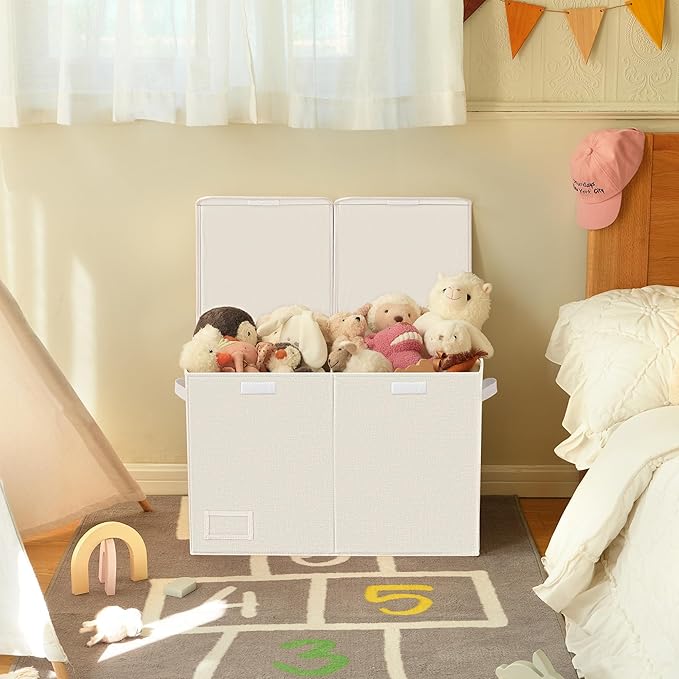 GRANNY SAYS Toy Chest with Lids, Foldable Toy Storage Organizer with Handles, Stuffed Animal Storage for Nursery Room Playroom, Living Room, Large Toy Box for Boys and Girls, Light Brown - LeafyLoom