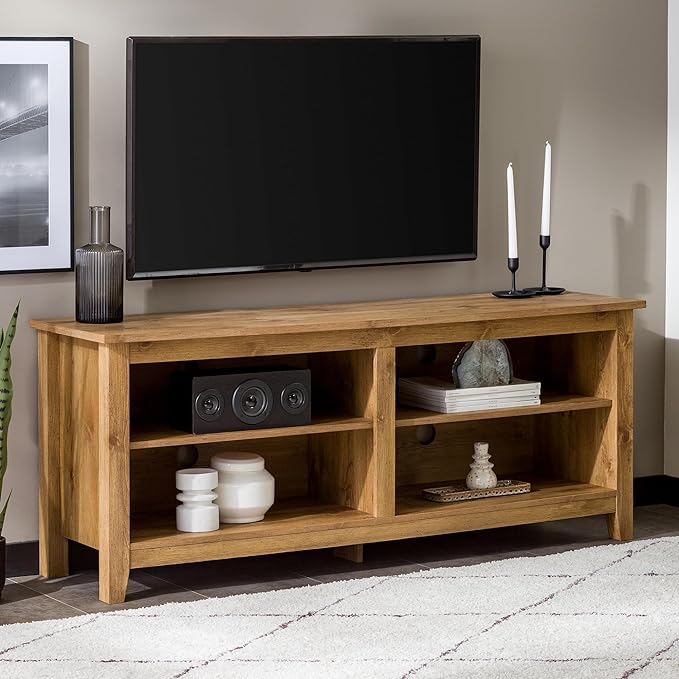 Walker Edison Wren Classic 4 Cubby TV Stand for TVs up to 65 Inches, 58 Inch, Barnwood - LeafyLoom