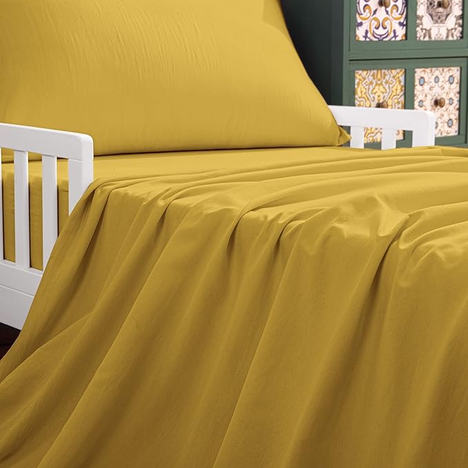 NTBAY Toddler Bedding Set - 4 Piece Soft and Breathable Crib Bedding Set for Boys and Girls, Includes Quilted Comforter, Fitted Sheet, Flat Top Sheet and Envelope Pillowcase, Yellow - LeafyLoom