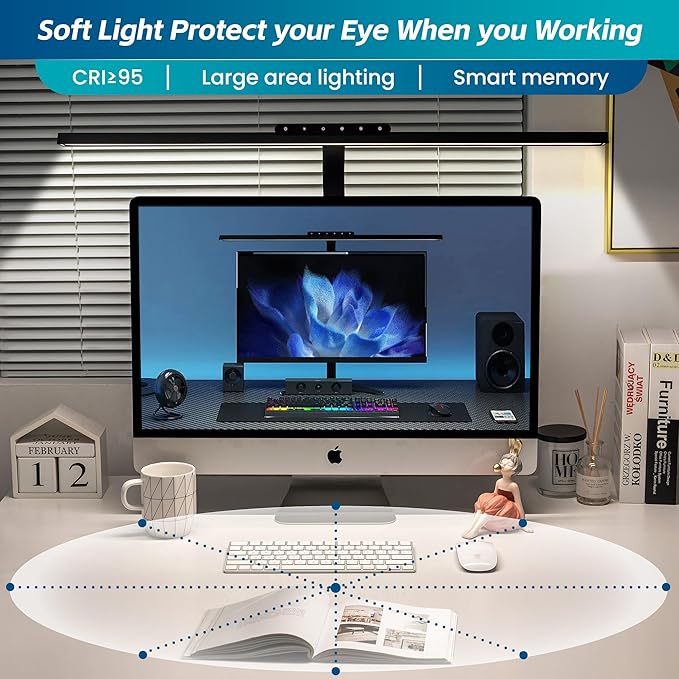 Desk Lamp, Stepless Dimming Desk Lamp with Clamp Flexible Gooseneck Desk Lamps for Home Office Eye Caring Desk Light Modern 24W Office Light for Sewing Studying Working Drawing - LeafyLoom