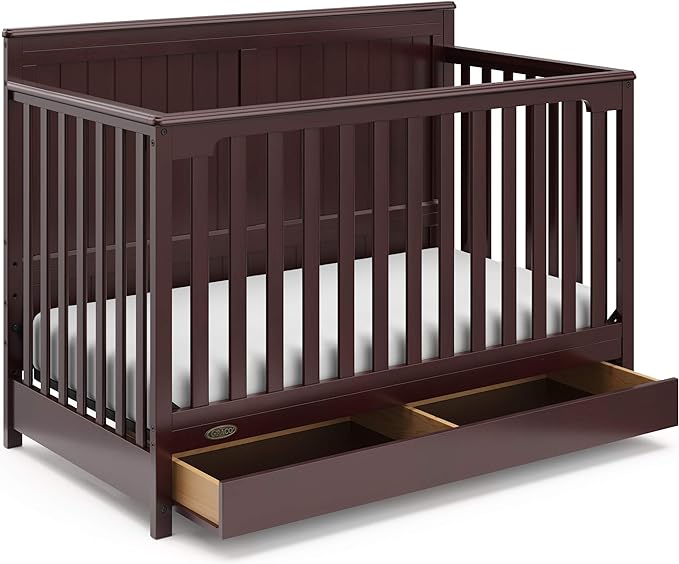 Graco Hadley 5-in-1 Convertible Crib with Drawer (Espresso) – Crib with Drawer Combo, Includes Full-Size Nursery Storage Drawer, Converts from Baby Crib to Toddler Bed, Daybed and Full-Size Bed - LeafyLoom