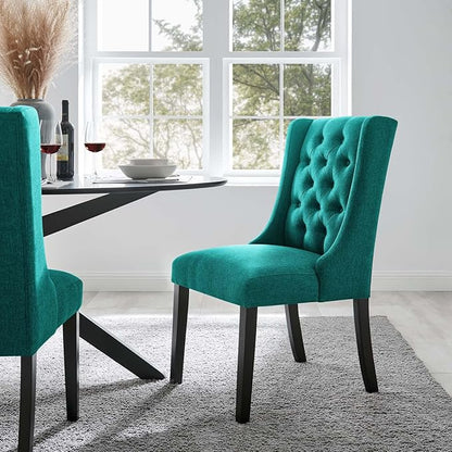 Modway Baronet Button Tufted Fabric, One Dining Chair, Teal - LeafyLoom