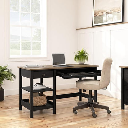 Bush Furniture Mayfield 54W Computer Desk with Shelves in Vintage Black and Reclaimed Pine| Table and Storage for Home Office Workspace - LeafyLoom