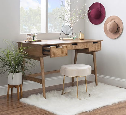 Linon Natural Dutton Wood and Rattan Desk - LeafyLoom