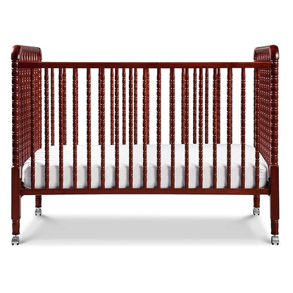 DaVinci Jenny Lind 3-in-1 Convertible Crib in Rich Cherry, Removable Wheels, Greenguard Gold Certified - LeafyLoom