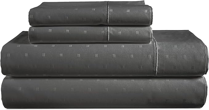 LANE LINEN 100% Egyptian Cotton Bed Sheets - 1000 Thread Count 4PC Calking Sheets Set, Long Staple Cotton Bedding Sheets, Luxury Hotel Sheets, Fits Upto 16" Mattress, Swiss Dot - Charcoal - LeafyLoom