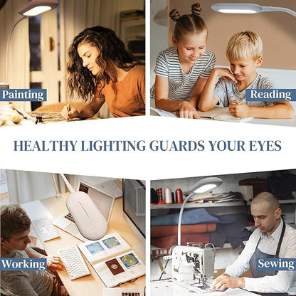 LED Desk Clamp Lamp, Eye Care Table Light Bright Enough for 700 Lumen, 10W Dimmable & 3 Color Modes, Flexible Gooseneck Touch Desk Lights for Home/Office/Reading/Work (White) - LeafyLoom