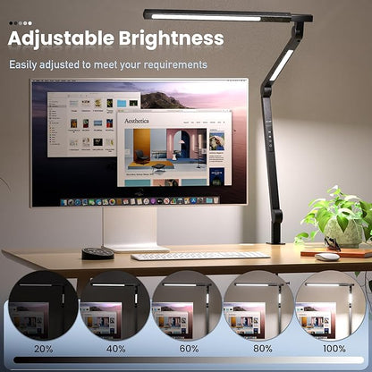 Desk Lamp, Desk Light with Clamp, Stepless Dimming & Adjustable Color Temperature Modern Eye-Caring Architect Lamp with Memory & Timing Function for Study, Work, Home, Office, 15W - LeafyLoom