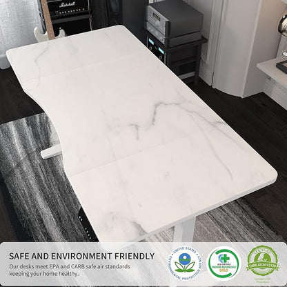 Monomi Height Adjustable Electric Standing Desk, 55 x 28 Inches Stand up Desk, Sit Stand Home Office Computer Desk(White Frame+Marble White Top) - LeafyLoom