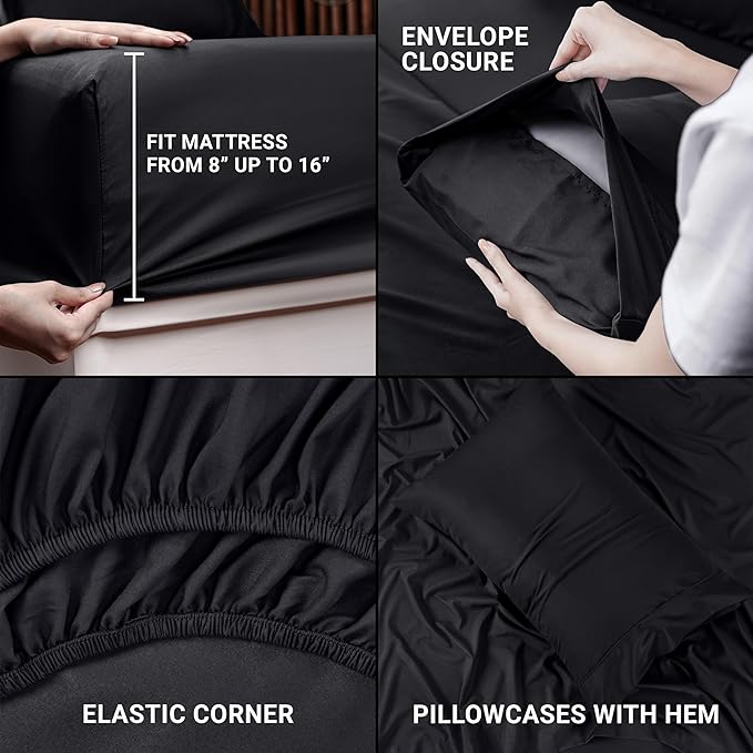 Utopia Bedding Twin XL Sheets - 3 Piece Bedding - Brushed Microfiber - Shrinkage and Fade Resistant - Easy Care (Twin XL Twin Extra Long Black) - LeafyLoom