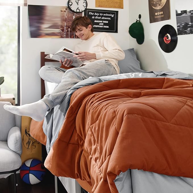 Bedsure Burnt Orange Twin XL Comforter Set - 5 Pieces Reversible Twin XL Bed in a Bag Twin XL Bed Set with Comforters, Sheets, Pillowcase & Sham, Twin XL Bedding Sets - LeafyLoom