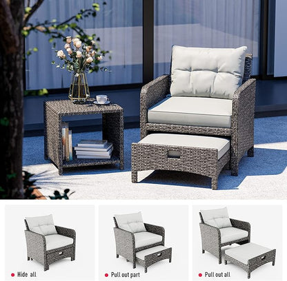 Pamapic 5 Pieces Wicker Patio Furniture Set Outdoor Patio Chairs with Ottomans Conversation Furniture with coffetable for Poorside Garden Balcony(Grey Cushion +Grey Rattan)… - LeafyLoom