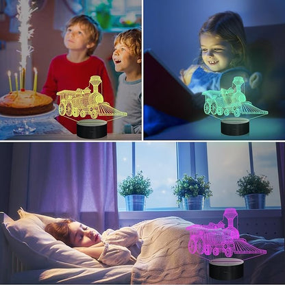 Attivolife Train 3D Gifts Lamp, Illusion Hologram Night Light with Remote Control 16 Color Changing, Kids Bedroom Decor Novelty Birthday Christmas Present for Train Model Collector Boy Men - LeafyLoom