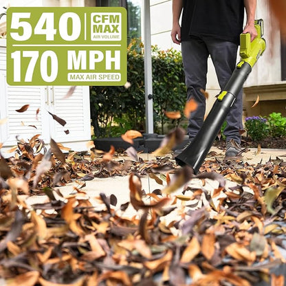 Cordless Leaf Blower,540CFM/170MPH Electric Leaf Blower with 2 * 6.0Ah Battery and Fast Charger, 6 Speed Mode and Turbo Mode Leaf Blower, 20V Battery Powered Leaf Blowers for Lawn Care and Patio - LeafyLoom