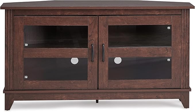 ROCKPOINT Modern Farmhouse 44inch Corner Universal TV Stand Living Room Storage Console, Entertainment Center,Brown - LeafyLoom