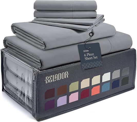 BELADOR Silky Soft Cali King Sheet Set -Luxury 6 Piece Bed Sheets for California King Size Bed, Secure-Fit Deep Pocket Sheets with Elastic, Breathable Hotel Sheets & Pillowcase Set, Wrinkle Free - LeafyLoom