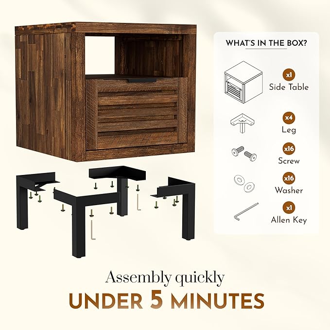 Bme Solid Acacia Wood Nightstand with Drawers & Open Shelf, Pre-Assembled Industrial Modern Living Room, Bedroom, Millie Rustic Side Table, Nighstand Rustic Chesnut - LeafyLoom