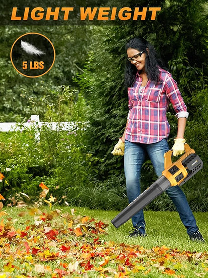 EWORK Cordless Leaf Blower - 21V Electric Leaf Blower Cordless with (2) 3.0Ah Battery and Fast Charger 400CFM Variable Speed & Turbo Mode - Battery Powered Leaf Blowers for Lawn Care and Patio - LeafyLoom