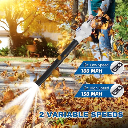 Cordless Leaf Blower 150MPH, Handheld Electric Leaf Blower with 4.0Ah Battery and Charger, 2 Speed Modes, 20V Battery Operated Leaf Blowers for Lawn Care, Patio, Blowing Leaves and Snow - LeafyLoom