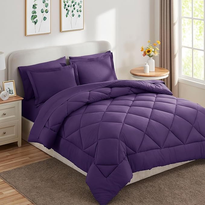 CozyLux Full Comforter Set with Sheets 7 Pieces Bed in a Bag Purple All Season Bedding Sets with Comforter, Pillow Shams, Flat Sheet, Fitted Sheet and Pillowcases - LeafyLoom