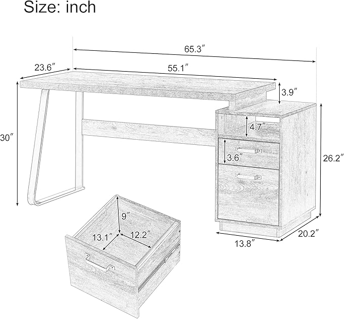 NicBex Laik-DW-00004-DX Desks, 65.3" W x 23.6" D x 30" H, Brown - LeafyLoom