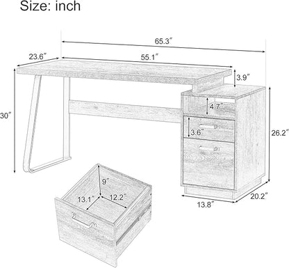 NicBex Laik-DW-00004-DX Desks, 65.3" W x 23.6" D x 30" H, Brown - LeafyLoom