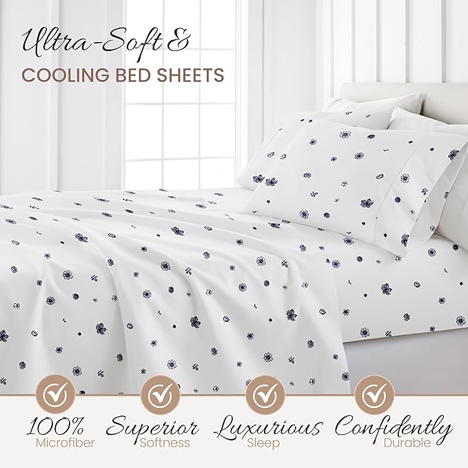 Linen Market 3 Piece Twin Bedding Sheet Set (Navy Blue Flowers) - Sleep Better Than Ever with These Ultra-Soft & Cooling Bed Sheets for Your Twin Size Bed - Deep Pocket Fits 16" Mattress - LeafyLoom