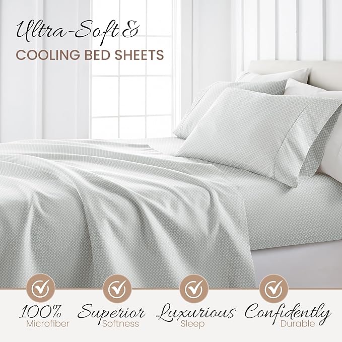 4 Piece King Bedding Sheet Set (Gray Scallops) - Sleep Better Than Ever with These Ultra-Soft & Cooling Bed Sheets for Your King Size Bed - Deep Pocket Fits 16" Mattress - LeafyLoom