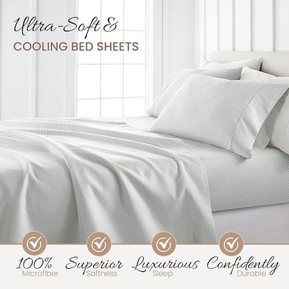 4 Piece King Bedding Sheet Set (Gray Scallops) - Sleep Better Than Ever with These Ultra-Soft & Cooling Bed Sheets for Your King Size Bed - Deep Pocket Fits 16" Mattress - LeafyLoom