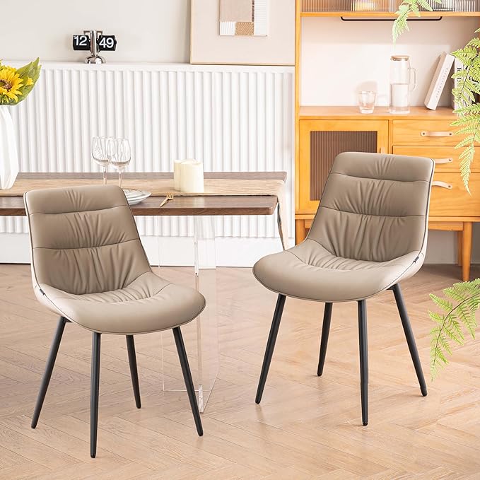 Kidol & Shellder Modern Dining Chairs Set of 2 Kitchen & Dining Room Chairs Upholstered Accent Chair Living Room Chairs Kitchen Chairs Comfy Chair for Bedrooms Waiting Room Home(Khaki) - LeafyLoom