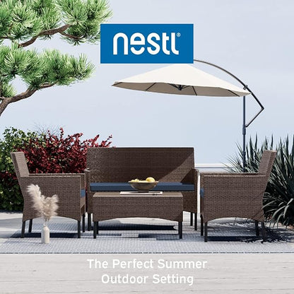 Nestl Outdoor Patio Furniture Sofas, Standard, Brown Base/Navy Blue Cushions - LeafyLoom