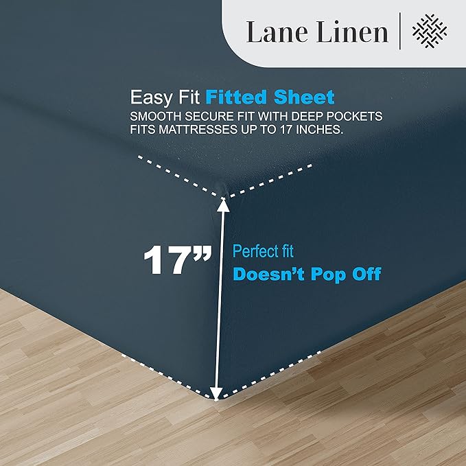 LANE LINEN Luxury 100% Egyptian Cotton Bed Sheets - 1000 Thread Count 4-Piece Full Set Long Staple Bedding Sateen Weave Hotel Fits Upto 17" Mattress Dark Denim - LeafyLoom