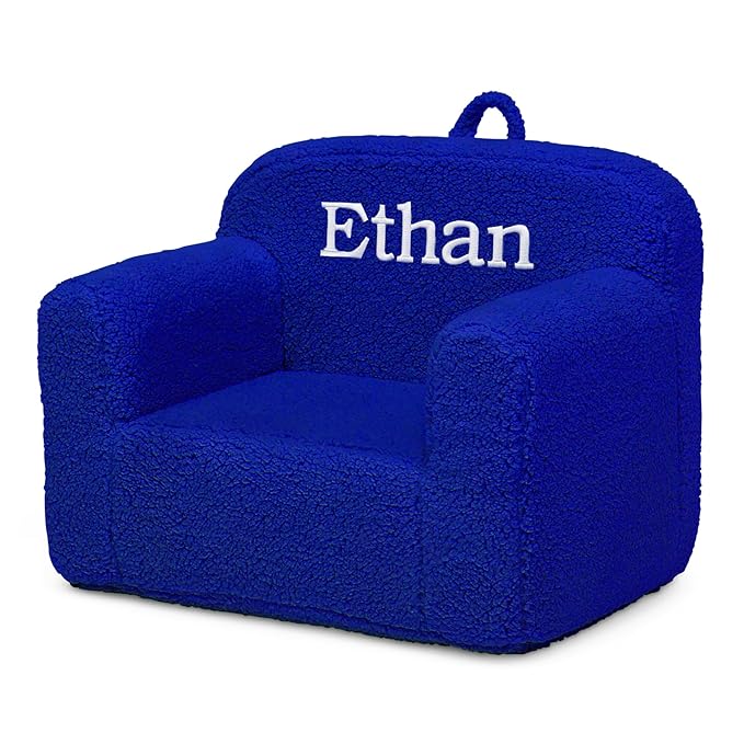 Delta Children Personalized Sherpa Cozee Chair - Customize with Name – Foam Kids Chair for Ages 18 Months and Up, Royal Blue - LeafyLoom