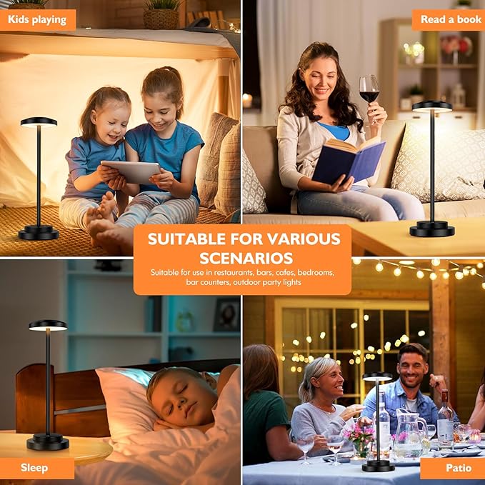 Cordless Table Lamp, Rechargeable Lamps, 5000mAh Battery Operated, LED Portable Table Lamp, 3 Color Dimmable, Aluminum, for Nightstand/Bar/Dining/Patio/Bedroom/Outdoor - LeafyLoom