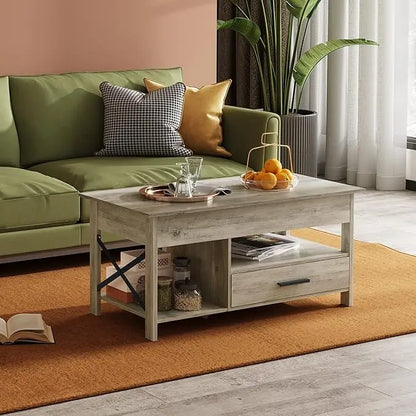 WLIVE Coffee Table, 39" Lift Top Coffee Table with Hidden Compartment and Sorage Drawers for Living Room,Grey - LeafyLoom