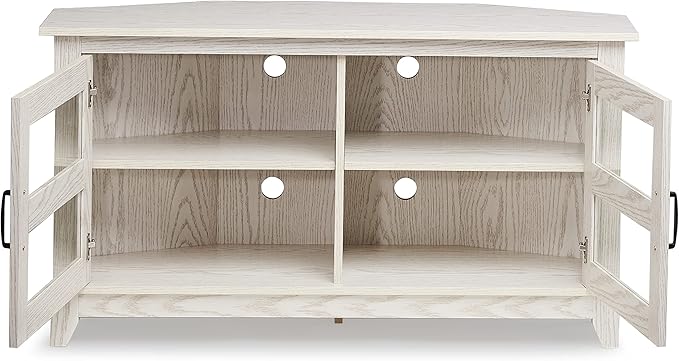 ROCKPOINT Modern Farmhouse 44inch Corner Universal TV Stand Living Room Storage Console, Entertainment Center,White - LeafyLoom