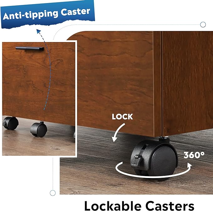 DEVAISE 3 Drawer File Cabinet for Home Office, Wood Under Desk Filing Cabinet, Rolling Printer Stand with Wheels, Walnut - LeafyLoom
