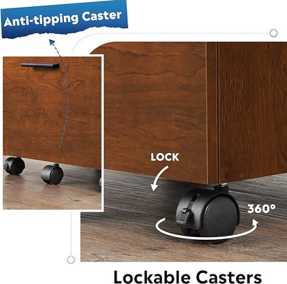 DEVAISE 3 Drawer File Cabinet for Home Office, Wood Under Desk Filing Cabinet, Rolling Printer Stand with Wheels, Walnut - LeafyLoom