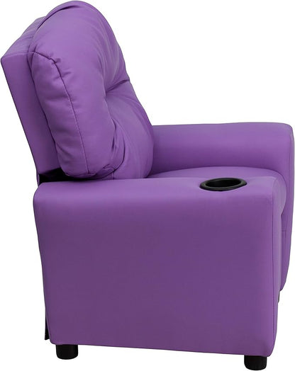 Flash Furniture Chandler Vinyl Kids Recliner with Cup Holder and Safety Recline, Contemporary Reclining Chair for Kids, Supports up to 90 lbs., Lavender - LeafyLoom