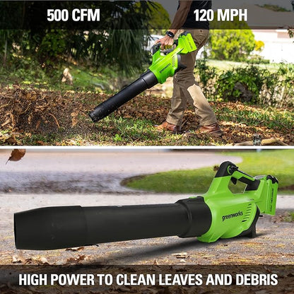 Greenworks 40V (120 MPH / 500 CFM / 75+ Compatible Tools) Cordless Axial Leaf Blower, 2.5Ah Battery and Charger Included - LeafyLoom