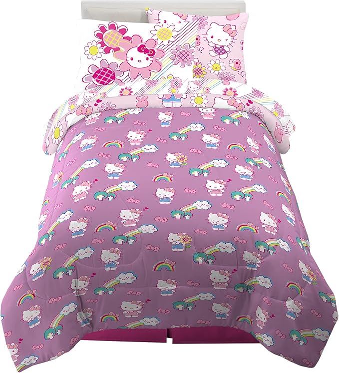 Franco Kids Bedding Super Soft Comforter and Sheet Set with Sham, 5 Piece Twin Size, Hello Kitty - LeafyLoom