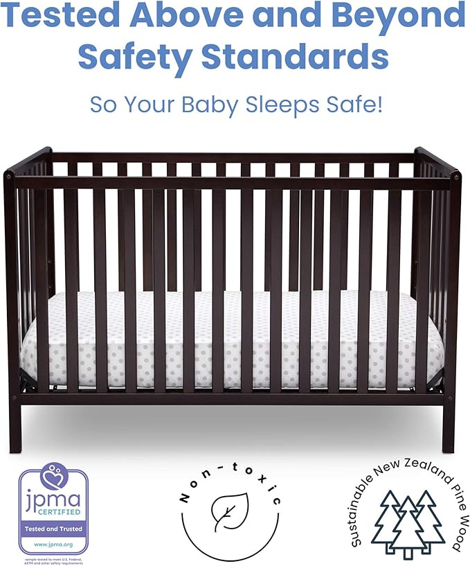 Delta Children Heartland 4-in-1 Convertible Crib, Dark Chocolate + Delta Children Twinkle Galaxy Dual Sided Recycled Fiber Core Crib and Toddler Mattress (Bundle) - LeafyLoom